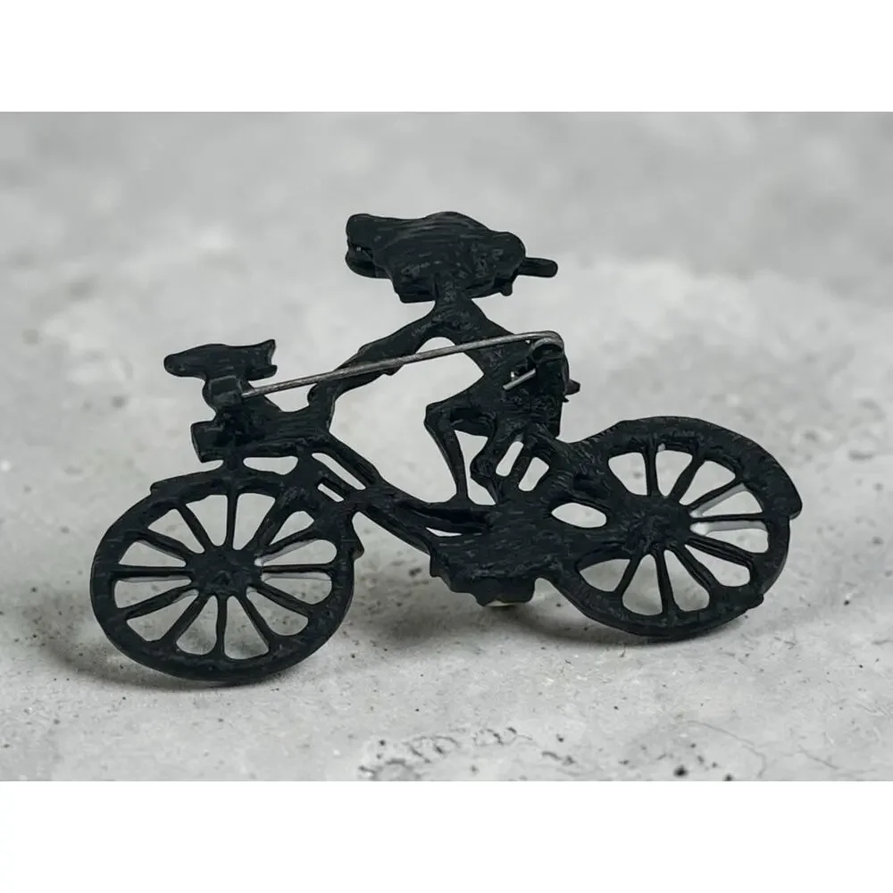 Art Deco Style Brooch Enamel Crystal Brown Bicycle Girl Badge Pin